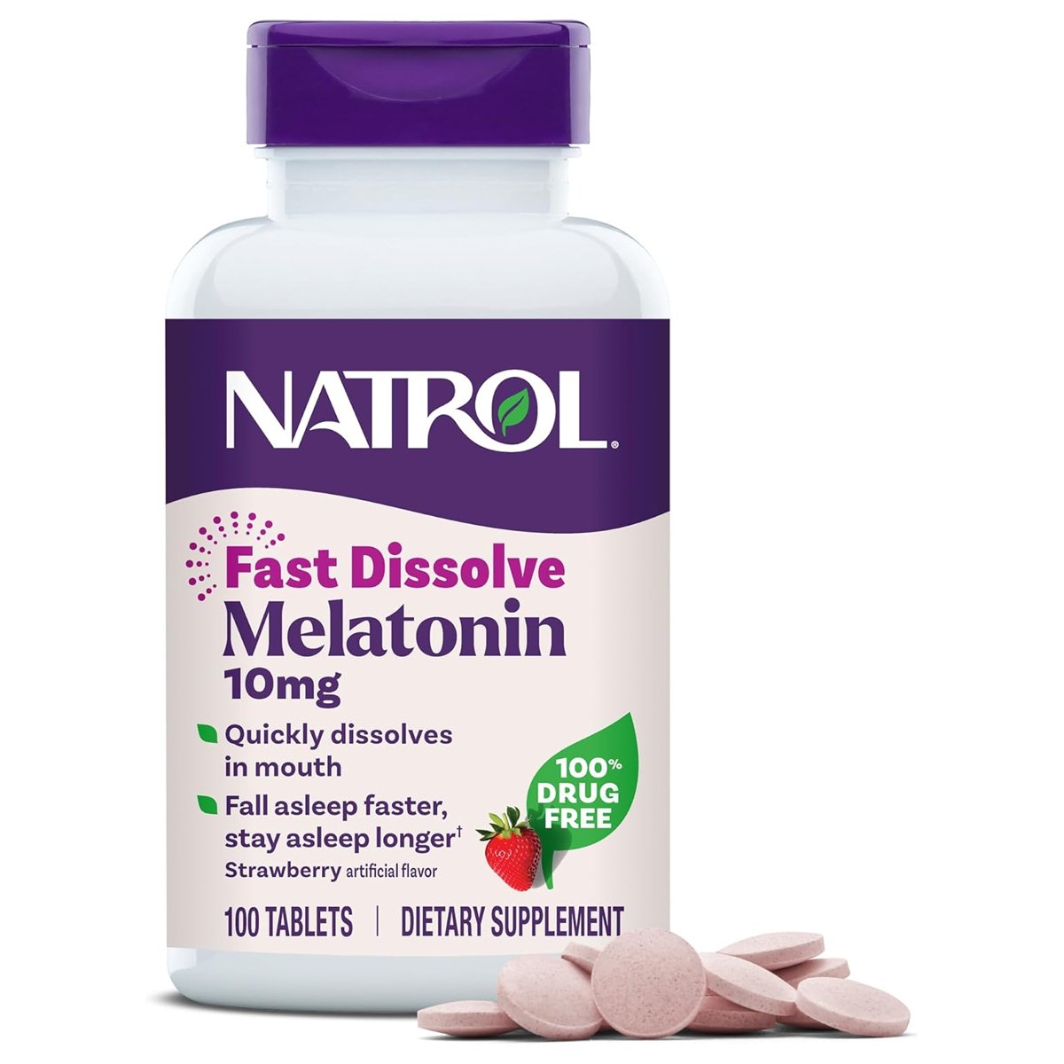 Melatonina 10mg 100 tabletes Dissolução Rápida Sabor Morango - Natrol - Imagem 2